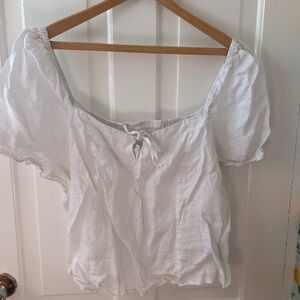 H&M White Puff Sleeve Tie-Front Blouse